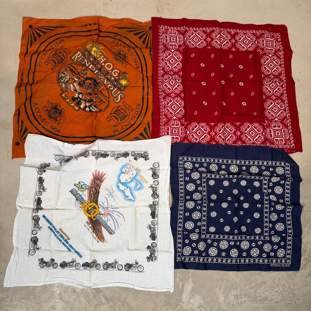 Vintage Harley Davidson HOG Bandana Lot 4pc Michigan Rendezvous 1994 1998 Biker
